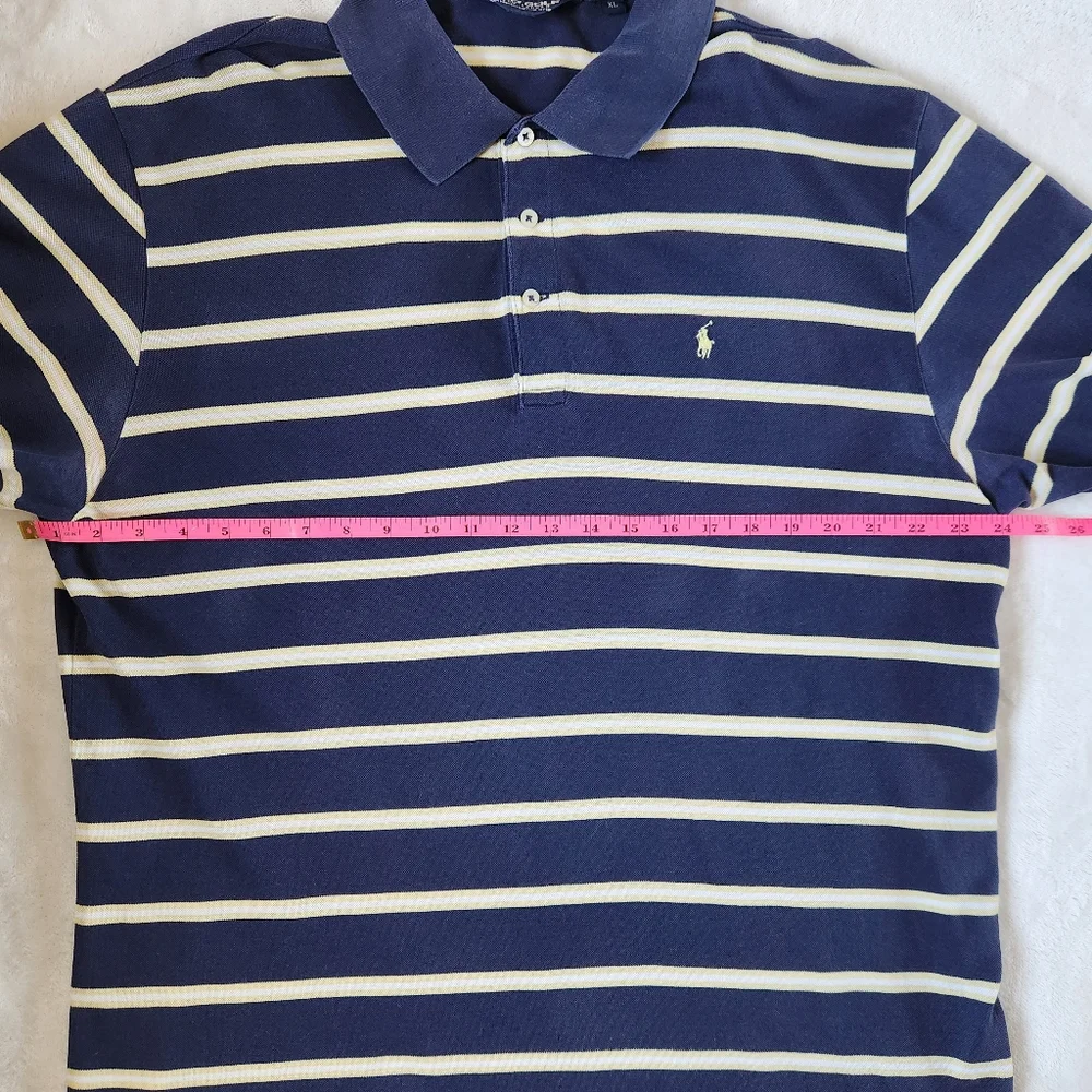 Vtg Polo Golf Ralph Lauren Mens XL Striped Navy‎ Yellow White Pima Cotton
